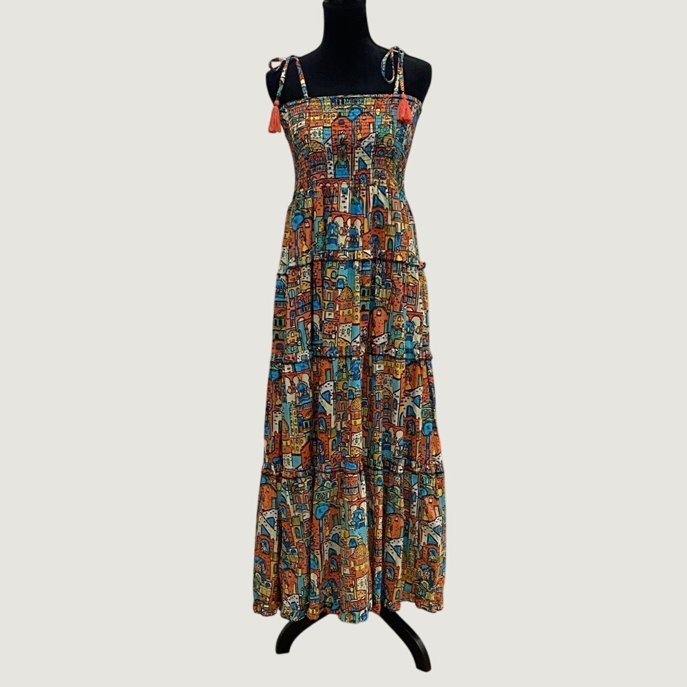 ModaPosa Mediterranean Village Smocked Cotton‎ Maxi Dress 🌴